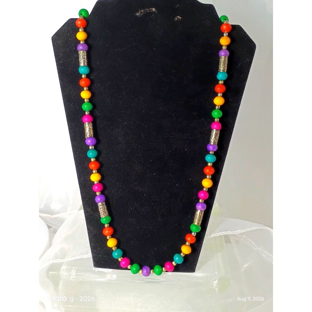 Vintage Rainbow Beaded Layering Necklace | Vibrant Statement Piece